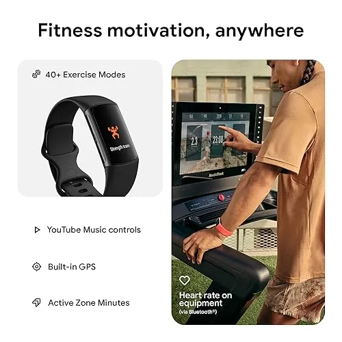 Fitbit Charge 6 Fitness Tracker with Google apps, Heart Rate on Exercise Equipment, 6-Months Premium Membership Included,