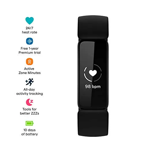 Fitbit Inspire 2 Health & Fitness Tracker with a Free 1-Year Fitbit Premium Trial, 24/7 Heart Rate, Black/Black, One Size (S