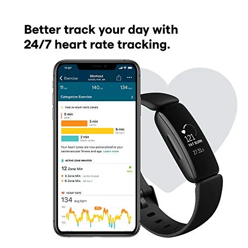 Fitbit Inspire 2 Health & Fitness Tracker with a Free 1-Year Fitbit Premium Trial, 24/7 Heart Rate, Black/Black, One Size (S