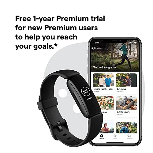Fitbit Inspire 2 Health & Fitness Tracker with a Free 1-Year Fitbit Premium Trial, 24/7 Heart Rate, Black/Black, One Size (S
