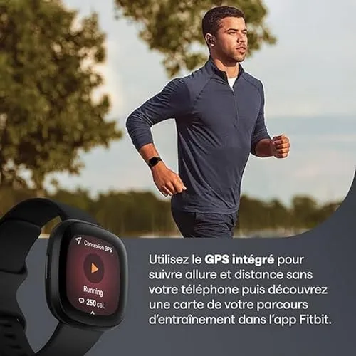Fitbit Versa 3 Health & Fitness Smartwatch with GPS, 24/7 Heart Rate, Alexa Built-in, 6+ Days Battery, Black/Black, One Size