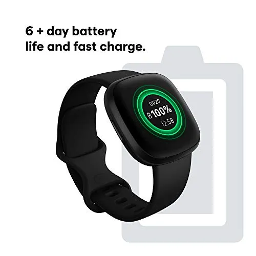 Fitbit Versa 3 Health & Fitness Smartwatch with GPS, 24/7 Heart Rate, Alexa Built-in, 6+ Days Battery, Black/Black, One Size