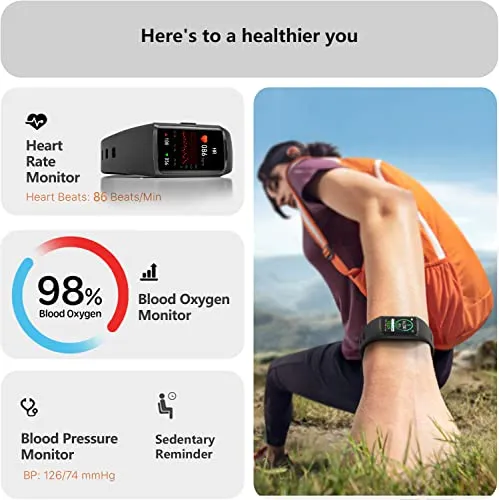 FITVII Fitness Tracker with 24/7 Heart Rate and Blood Pressure Monitor, Blood Oxygen HRV Sleep Tracking Smart Watch, Calorie