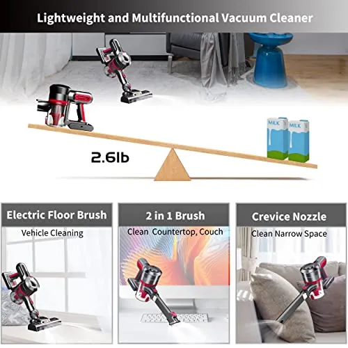 Foppapedretti Cordless Vacuum Cleaner, 25Kpa Powerful Suction Stick Vacuum, 35Mins Long Runtime, Lightweight Handheld Vacuum