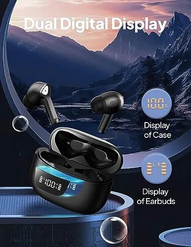 FORTECLEAR Wireless Earbuds Bluetooth V5.3 Headphones 50H Playback Deep Bass Stereo Ear Buds with LED Power Display Charging