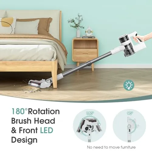 Fykee Vacuum Cleaner, Cordless Vacuum Cleaner with 80,000 PRM Brushless Motor, Lightweight Detachable Vacuum Cleaners for