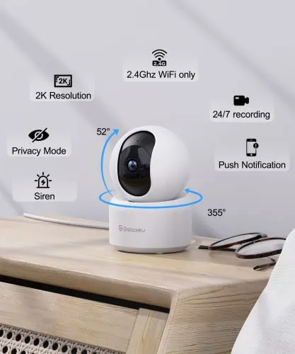 GALAYOU Indoor Security Camera 2K, Pet Camera, 360 Degree WiFi Home Security Camera for Baby/Elder/Nanny with Night Vision,