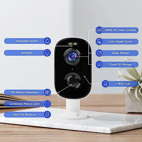 Geekee 1080P Security WiFi Cameras for Home Security, Wireless Outdoor with Motion Detection, Spotlight/Siren Alarm, Color