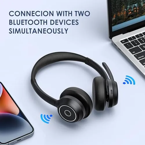 Gixxted Bluetooth Headset, Wireless Headset with Noise Cancelling Microphone for Work, On Ear Headphones with USB Dongle and