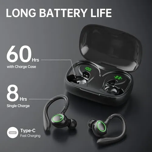 GJB Wireless Earbuds, 60H Playback Bluetooth 5.3 Headphones,Noise Cancelling Wireless Headphones with LED Battery Display, 4