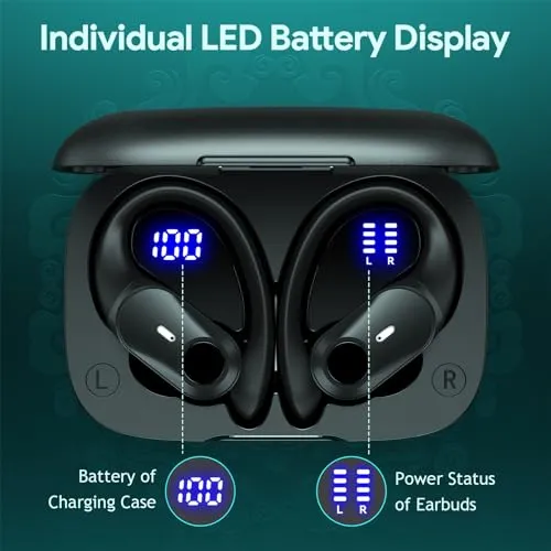 GOLREX Wireless Earbuds Bluetooth Headphones 80Hrs Playtime Ear Buds Power Display Wireless Charging Case Over-Ear Earbud