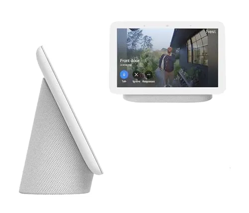 Google Nest Hub 7” Smart Display with Google Assistant (2nd Gen) - Chalk Bluetooth speaker - in use