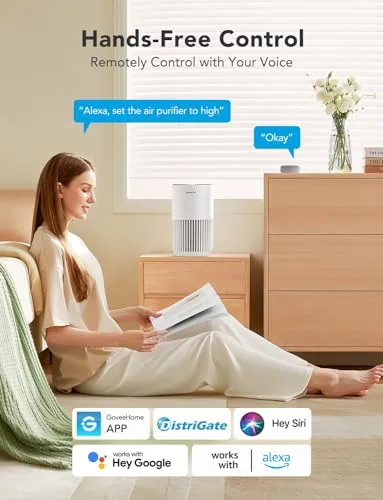 GoveeLife Mini Air Purifier for Bedroom, HEPA Smart Filter Air Purifier with App Alexa Control for Pet Hair, Odors, Pollen,