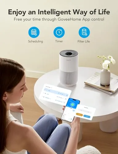 GoveeLife Mini Air Purifier for Bedroom, HEPA Smart Filter Air Purifier with App Alexa Control for Pet Hair, Odors, Pollen,