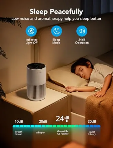 GoveeLife Mini Air Purifier for Bedroom, HEPA Smart Filter Air Purifier with App Alexa Control for Pet Hair, Odors, Pollen,
