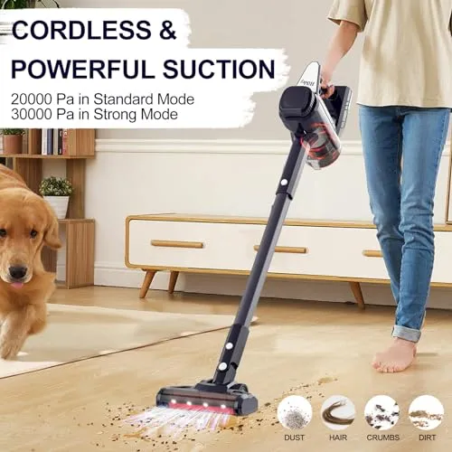 Hihhy Cordless Vacuum Cleaner, Stick Vacuum 30 Kpa Powerful Suction & Lightweight, Rechargeable 35 Mins Runtime Handheld