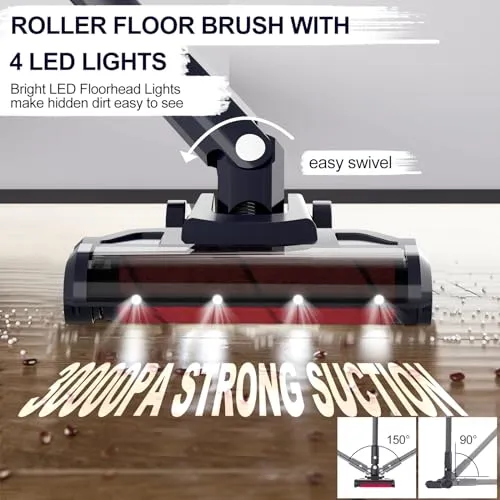 Hihhy Cordless Vacuum Cleaner, Stick Vacuum 30 Kpa Powerful Suction & Lightweight, Rechargeable 35 Mins Runtime Handheld