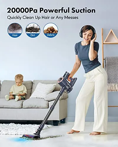 Homeika Cordless Vacuum Cleaner, 20Kpa Powerful Suction Vacuum with LED Display, 8 in 1 Lightweight Stick Vacuum with 30 Min