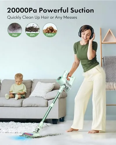 Homeika Stick Vacuum Cleaner Cordless, 200W Powerful Suction 8 in 1 Stick Vacuum with LED Display, 1.5L Dust Cup,Up to 30
