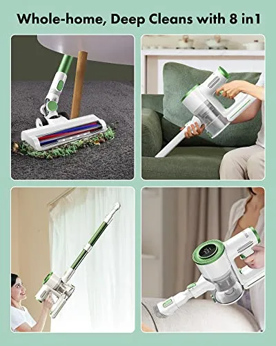 Homeika Stick Vacuum Cleaner Cordless, 200W Powerful Suction 8 in 1 Stick Vacuum with LED Display, 1.5L Dust Cup,Up to 30