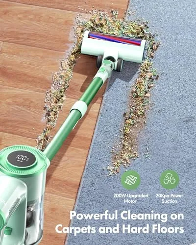 Homeika Stick Vacuum Cleaner Cordless, 200W Powerful Suction 8 in 1 Stick Vacuum with LED Display, 1.5L Dust Cup,Up to 30