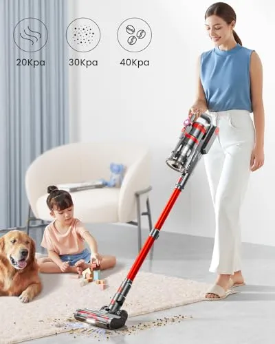 HOMPANY Cordless Vacuum Cleaner, 40Kpa/500W Stick Vacuum with Smart Display, 2024 Newest Dual Handle Vacuum Cleaners for