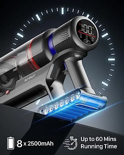 HOMPANY Cordless Vacuum Cleaner, 500W/40Kpa Stick Vacuum with Touch Screen, Max 60 Mins Runtime, Anti-Tangle Vacuum Cleaner