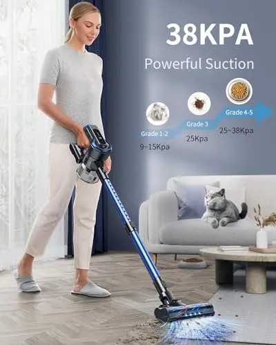 HONITURE Cordless Vacuum Cleaner 450W/38KPa Powerful Stick Vacuum Cleaner with LCD Touch Screen, 55Min Runtime Battery, 6 in