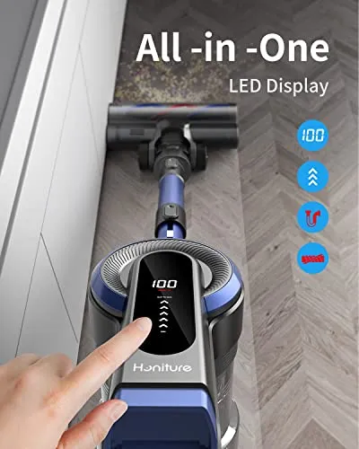 HONITURE Cordless Vacuum Cleaner 450W/38KPa Powerful Stick Vacuum Cleaner with LCD Touch Screen, 55Min Runtime Battery, 6 in