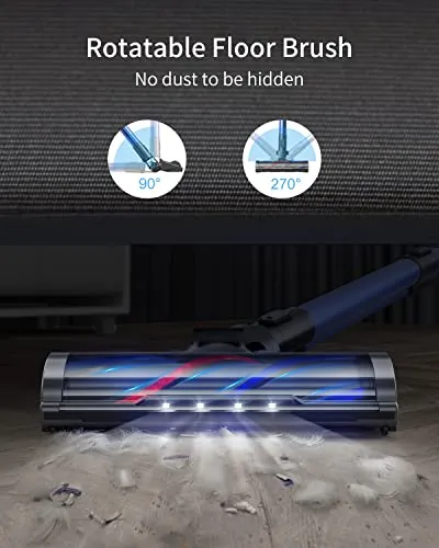 HONITURE Cordless Vacuum Cleaner 450W/38KPa Powerful Stick Vacuum Cleaner with LCD Touch Screen, 55Min Runtime Battery, 6 in