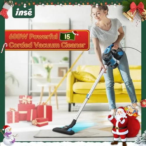 INSE Corded Vacuum Cleaner, 18000Pa Powerful Vacuum Cleaner Corded, 600W Lightweight Handheld Corded Stick Vacuum for Pet