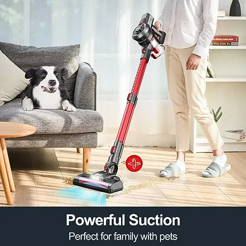 INSE Cordless Vacuum Cleaner, 6-in-1 Powerful Stick Vacuum, Rechargeable Vacuum Cleaner with 2200m-A-h Battery Up to 45 Mins