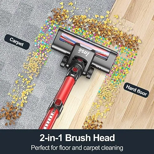 INSE Cordless Vacuum Cleaner, 6-in-1 Powerful Stick Vacuum, Rechargeable Vacuum Cleaner with 2200m-A-h Battery Up to 45 Mins