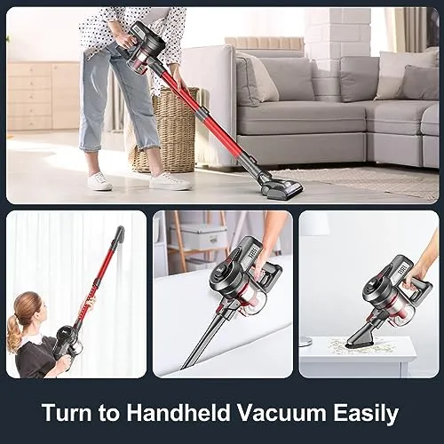 INSE Cordless Vacuum Cleaner, 6-in-1 Powerful Stick Vacuum, Rechargeable Vacuum Cleaner with 2200m-A-h Battery Up to 45 Mins