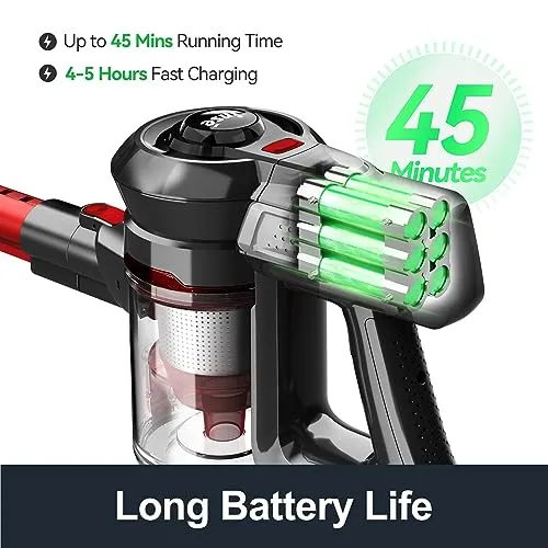 INSE Cordless Vacuum Cleaner, 6-in-1 Powerful Stick Vacuum, Rechargeable Vacuum Cleaner with 2200m-A-h Battery Up to 45 Mins