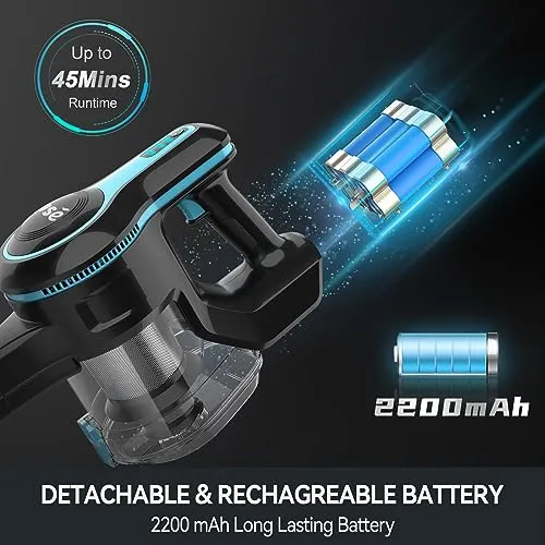 INSE Cordless Vacuum Cleaner, 6-in-1 Rechargeable Stick Vacuum with 2200 m-A-h Battery, Powerful Lightweight Cordless Vacuum