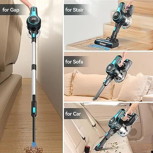 INSE Cordless Vacuum Cleaner, 6-in-1 Rechargeable Stick Vacuum with 2200 m-A-h Battery, Powerful Lightweight Cordless Vacuum