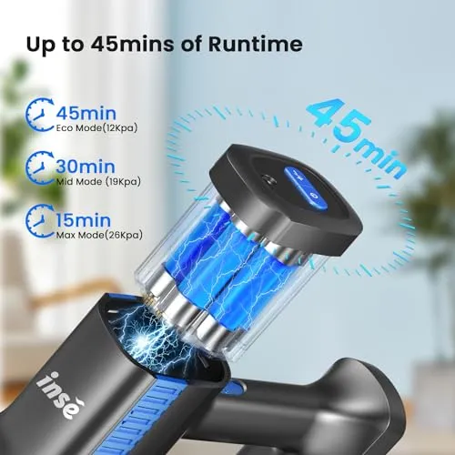 INSE S7P Cordless Vacuum Cleaner, 26Kpa Stick Vacuum with Strong Brushless Motor, 6 in 1 Lightweight Stick Cleaner 45 Min