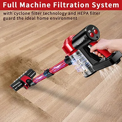 iwoly Cordless Vacuum Cleaner Rechargeable with 2200mAh Detachable Battery, 18000Pa Cyclone Vacuum with HEPA Filter,