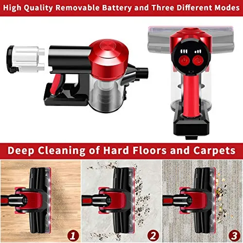 iwoly Cordless Vacuum Cleaner Rechargeable with 2200mAh Detachable Battery, 18000Pa Cyclone Vacuum with HEPA Filter,