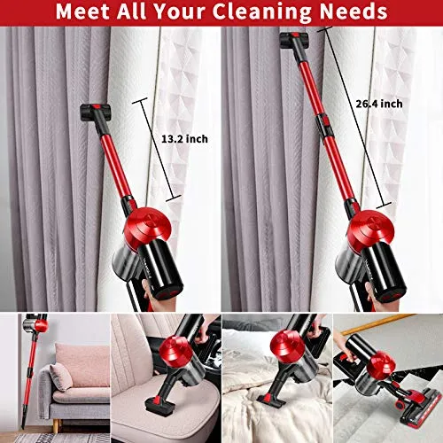 iwoly Cordless Vacuum Cleaner Rechargeable with 2200mAh Detachable Battery, 18000Pa Cyclone Vacuum with HEPA Filter,