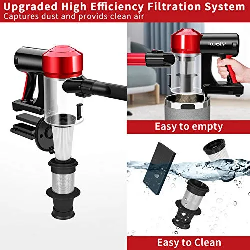 iwoly Cordless Vacuum Cleaner Rechargeable with 2200mAh Detachable Battery, 18000Pa Cyclone Vacuum with HEPA Filter,