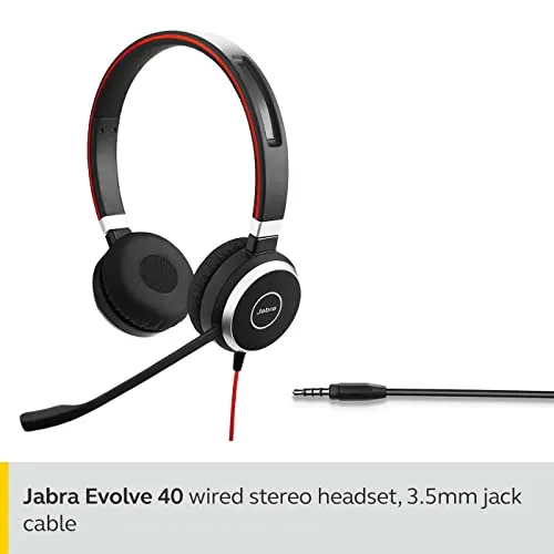 Jabra Evolve 40 Professional Wired Headset, Stereo, MS-Optimized – Telephone Headset for Greater Productivity, Superior