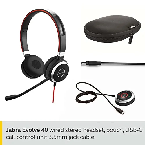 Jabra Evolve 40 Professional Wired Headset, Stereo, MS-Optimized – Telephone Headset for Greater Productivity, Superior