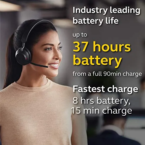 Jabra Evolve2 65 MS Wireless Headphones with Link380a, Stereo, Black – Bluetooth Headset for Calls and Music, 37 Hours of