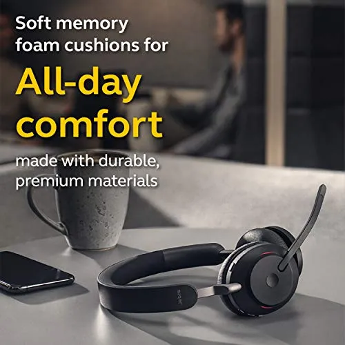 Jabra Evolve2 65 MS Wireless Headphones with Link380a, Stereo, Black – Bluetooth Headset for Calls and Music, 37 Hours of