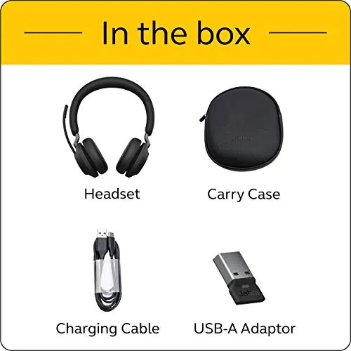 Jabra Evolve2 65 MS Wireless Headphones with Link380a, Stereo, Black – Bluetooth Headset for Calls and Music, 37 Hours of