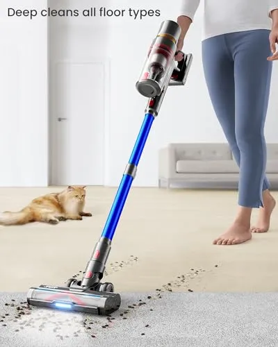 JASTIP Cordless Vacuum Cleaner, 40Kpa/500W High Suction Cordless Stick Vacuum, Up to 60 Mins Runtime, LED Touch Screen