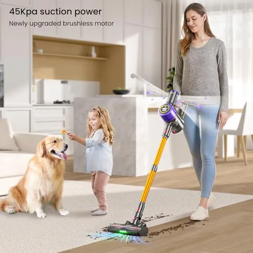 JASTIP Cordless Vacuum Cleaner, 550W/45Kpa Smart Cordless Stick Vacuum with Touch Screen, 60 Mins Runtime, Strong Suction &