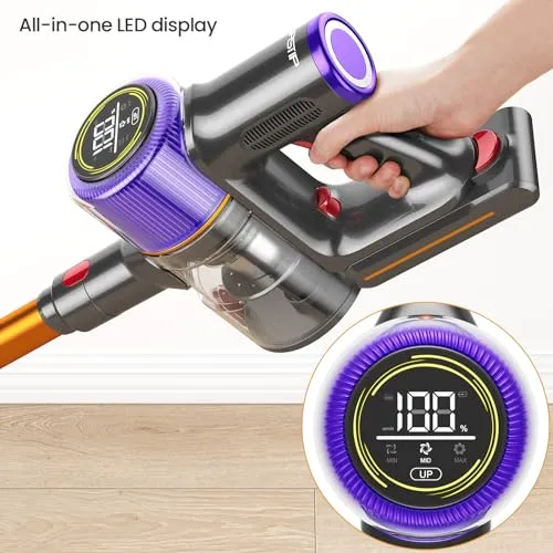 JASTIP Cordless Vacuum Cleaner, 550W/45Kpa Smart Cordless Stick Vacuum with Touch Screen, 60 Mins Runtime, Strong Suction &